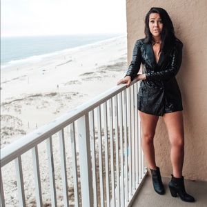 Sequin Blazer Romper Black